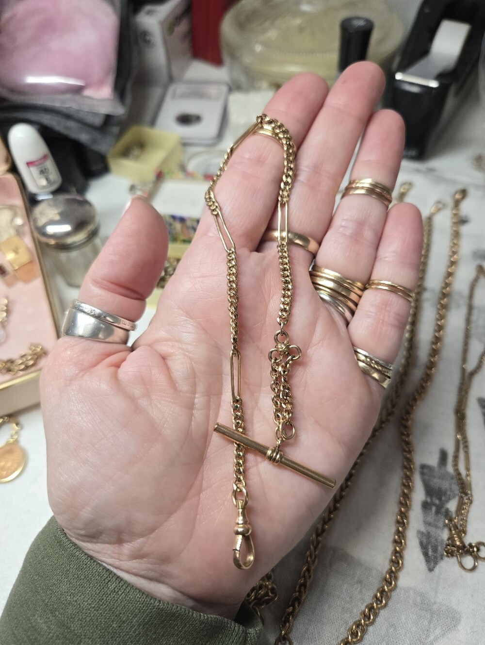 Victorian Gold Filled Watch Chain Long Link Toggle Necklace